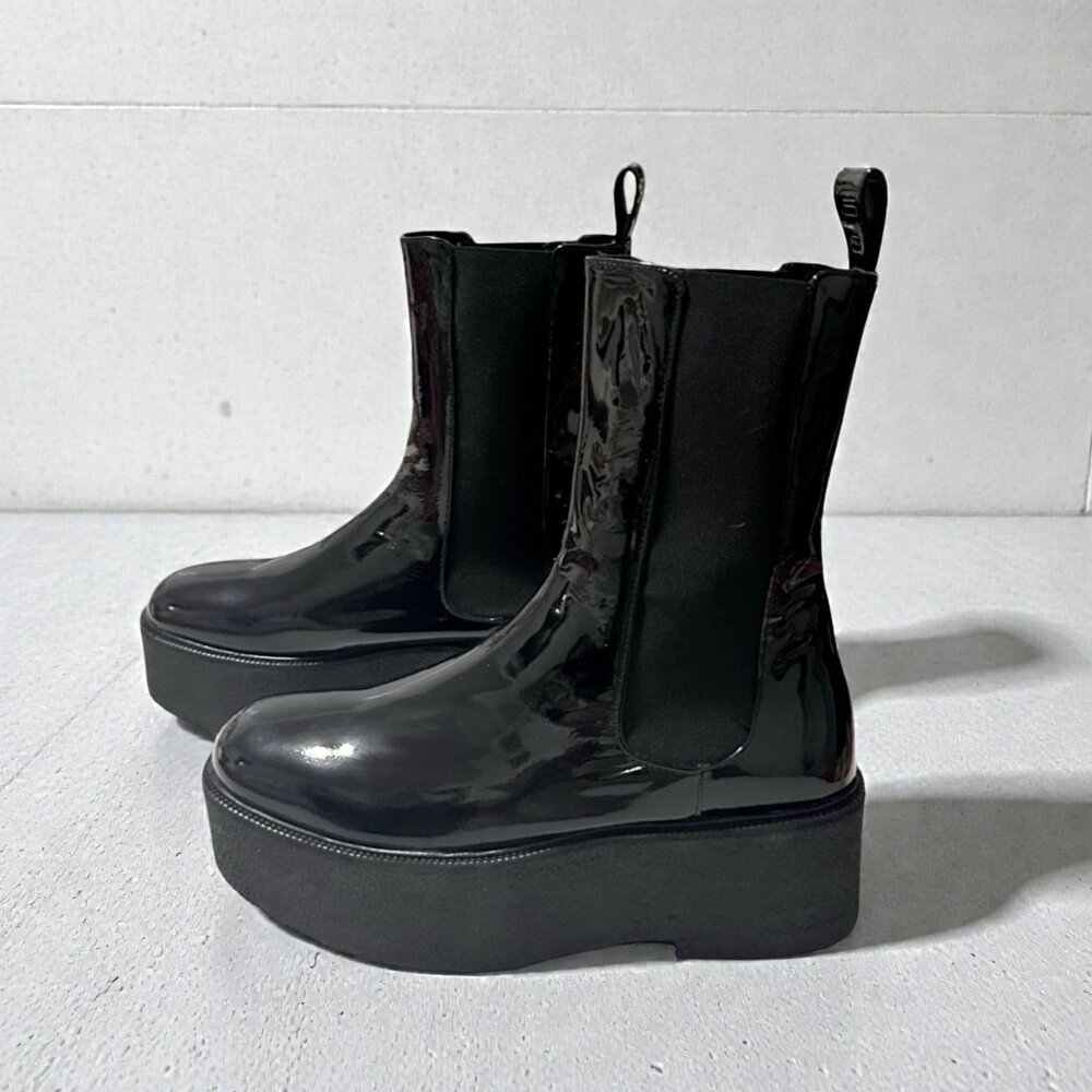 Staud Palamino Black Patent Leather Platform Chelsea Boots,  Size 40 EU,  New